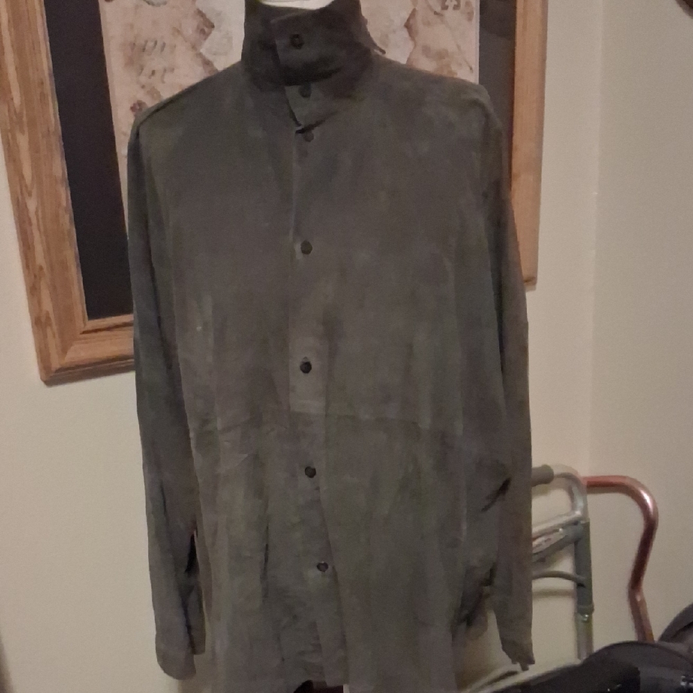 Eskandar Men's Suede Shirt Jacket - Dark Olive